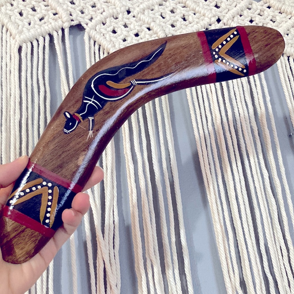 Small Boomarang Handmade Australian Hand Painted Wood Kangaroo